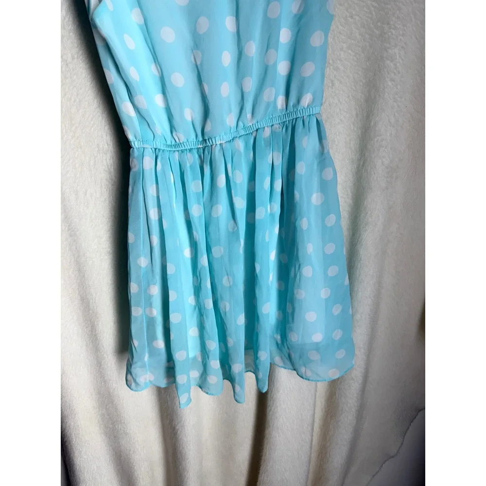 Scooter Brown Girls Blue White Polka Dot Flutter Sleeve Dress Size 10/12